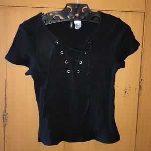 Black lace up crop top